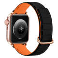 For Apple Watch 8 45mm  Reverse Buckle Magnetic Silicone Watch Band(Rose Buckle Black Orange)