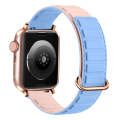 For Apple Watch SE 2022 44mm Reverse Buckle Magnetic Silicone Watch Band(Rose Buckle Blue Pink)