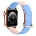 For Apple Watch 9 45mm Reverse Buckle Magnetic Silicone Watch Band(Rose Buckle Blue Pink)