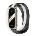 For Xiaomi Mi Band 8 Mijobs Double-Loop Leather Watch Band(Black+White+Light Gold)