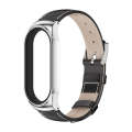 For Xiaomi Mi Band 8 Mijobs CS Case Genuine Leather Top Layer Cowhide Watch Band(Black Silver+White)