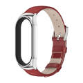 For Xiaomi Mi Band 8 Mijobs CS Case Genuine Leather Top Layer Cowhide Watch Band(Red Silver)