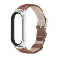 For Xiaomi Mi Band 8 Mijobs CS Case Genuine Leather Top Layer Cowhide Watch Band(Brown Silver)