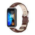 For Huawei Band 8 Mijobs Cowhide Leather Watch Band(Bamboo Coffee Silver)