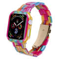 For Apple Watch Ultra 2 / Ultra 49mm Printed Resin PC Watch Band Case Kit(Pink Green)