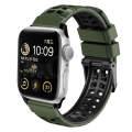 For Apple Watch Series 8 41mm Twill Dual-row Buckle Silicone Watch Band(Army Green Black)