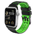 For Apple Watch Series 8 45mm Twill Dual-row Buckle Silicone Watch Band(Black Green)