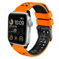 For Apple Watch SE 2022 44mm Twill Dual-row Buckle Silicone Watch Band(Orange Black)