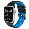 For Apple Watch Series 7 41mm Twill Dual-row Buckle Silicone Watch Band(Black Blue)