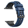 For Apple Watch SE 44mm Twill Dual-row Buckle Silicone Watch Band(Midnight Blue Black)