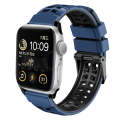 For Apple Watch Series 4 44mm Twill Dual-row Buckle Silicone Watch Band(Midnight Blue Black)