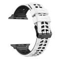 For Apple Watch SE 2023 44mm Twill Dual-row Buckle Silicone Watch Band(White Black)