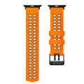 For Apple Watch SE 2023 44mm Twill Dual-row Buckle Silicone Watch Band(Orange Black)