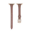 For Apple Watch 8 45mm T-shaped Slim Genuine Leather Watch Band(Light Brown)
