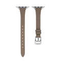 For Apple Watch SE 2022 44mm T-shaped Slim Genuine Leather Watch Band(Dark Brown)