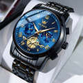 OLEVS 2859 Men Multifunctional Luminous Waterproof Quartz Watch(Black + Blue)