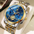 OLEVS 2859 Men Multifunctional Luminous Waterproof Quartz Watch(Blue + Gold)
