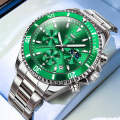 OLEVS 2870 Men Multifunctional Chronograph Three Eyes Waterproof Quartz Watch(Green + Silver)