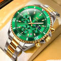 OLEVS 2870 Men Multifunctional Chronograph Three Eyes Waterproof Quartz Watch(Green + Gold)