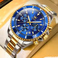 OLEVS 2870 Men Multifunctional Chronograph Three Eyes Waterproof Quartz Watch(Blue + Gold)