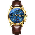 OLEVS 2872 Men Three Eyes Six Needles Chronograph Waterproof Quartz Watch(Blue + Gold)
