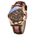 OLEVS 2876 Men Multifunctional Sports Chronograph Quartz Watch(Coffee + Rose Gold)