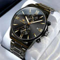 OLEVS 2886 Men Sports Chronograph Waterproof Luminous Quartz Watch(Black Gold Steel Strip)