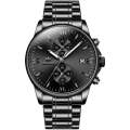 OLEVS 2886 Men Sports Chronograph Waterproof Luminous Quartz Watch(Black Silver Steel Strip)