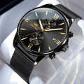 OLEVS 2886 Men Sports Chronograph Waterproof Luminous Quartz Watch(Black Gold Mesh Strip)