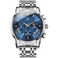 OLEVS 2892 Men Multifunctional Business Waterproof Quartz Watch(Blue + Silver)