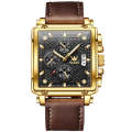 OLEVS 9925 Men Square Dial Multifunctional Waterproof Quartz Watch(Black + Gold)