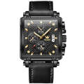 OLEVS 9925 Men Square Dial Multifunctional Waterproof Quartz Watch(Black)