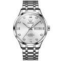 OLEVS 9946 Men Diamond Roman Scale Waterproof Quartz Watch(White + Silver)