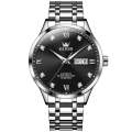 OLEVS 9946 Men Diamond Roman Scale Waterproof Quartz Watch(Black + Silver)