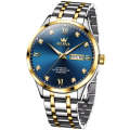 OLEVS 9946 Men Diamond Roman Scale Waterproof Quartz Watch(Blue + Gold)