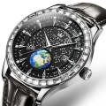 OLEVS 9967 Men Starry Sky Face Diamond Bezel Quartz Watch(Black Leather Strap)