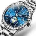 OLEVS 9967 Men Starry Sky Face Diamond Bezel Quartz Watch(Blue Steel Strap)