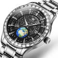 OLEVS 9967 Men Starry Sky Face Diamond Bezel Quartz Watch(Black Steel Strap)