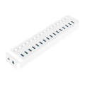 ORICO CT2U3-16AB Plastic Stripes 16 Ports USB 3.0 HUB with Individual Switches, Plug:UK Plug(White)