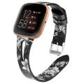 For Fitbit Versa 2 Leather Middle Opening Watch Band(Black Ash Flower)
