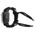 For Apple Watch SE 2023 44mm Silk Silver Beads Braided Watch Band(Black)