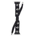 For Apple Watch Series 8 41mm Silk Silver Beads Braided Watch Band(Black)