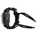 For Apple Watch Series 6 40mm Silk Silver Beads Braided Watch Band(Black)