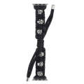 For Apple Watch Series 4 44mm Silk Silver Beads Braided Watch Band(Black)