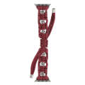 For Apple Watch Series 3 38mm Silk Silver Beads Braided Watch Band(Wine Red)
