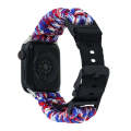 For Apple Watch Series 9 45mm Paracord Plain Braided Webbing Buckle Watch Band(Red White Blue)