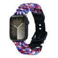 For Apple Watch Series 5 44mm Paracord Plain Braided Webbing Buckle Watch Band(Red White Blue)