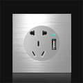 86mm Gray Aluminum Wire Drawing LED Switch Panel, Style:Five-hole USB Socket