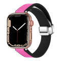 For Apple Watch SE 2023 44mm Magnetic Folding Leather Silicone Watch Band(Rose Pink on Black)