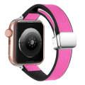 For Apple Watch Series 8 45mm Magnetic Folding Leather Silicone Watch Band(Rose Pink on Black)